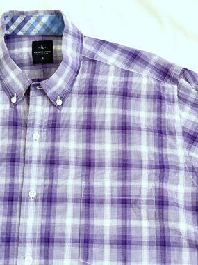 Taylorbyrd Mens Shirt XL Purple Plaid 100% Cotton Buisness Casual